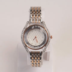Two Tone Woman Chain Watch White Dial