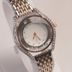Two Tone Woman Chain Watch White Dial