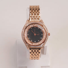 Woman Rosegold Chain Watch Black Dial