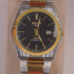 Two Tone Mans Chain Wrist Watch Black Dial