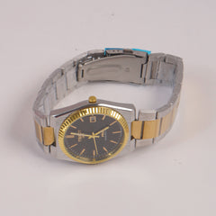 Two Tone Mans Chain Wrist Watch Black Dial