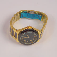 Two Tone Mans Chain Wrist Watch Black Dial