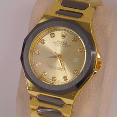 Two Tone Mans Chain Wrist Watch Golden Dial