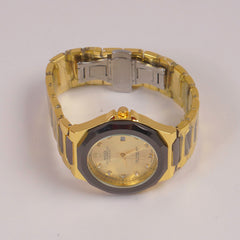 Two Tone Mans Chain Wrist Watch Golden Dial