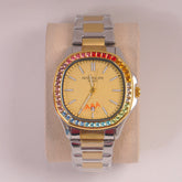 Two Tone Mans Chain Wrist Watch Golden Dial