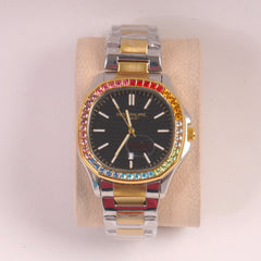 Two Tone Mans Chain Wrist Watch Black Dial