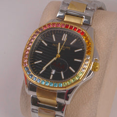 Two Tone Mans Chain Wrist Watch Black Dial