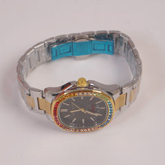 Two Tone Mans Chain Wrist Watch Black Dial