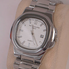 Mans Silver Chain Wrist Watch White Dial