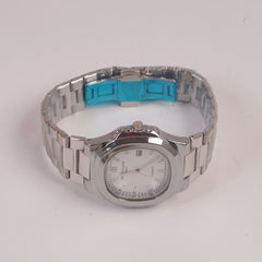 Mans Silver Chain Wrist Watch White Dial