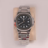 Mans Silver Chain Wrist Watch Black Dial