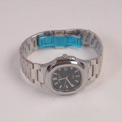 Mans Silver Chain Wrist Watch Black Dial