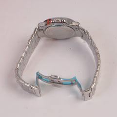 Mans Silver Chain Wrist Watch Green Dial