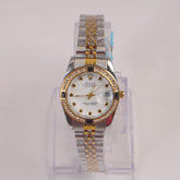 Two Tone Silver Chain Womans Watch Black