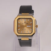 Man's Wrist Watch Golden Dial with Black Straps