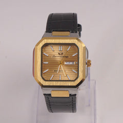 Man's Wrist Watch Golden Dial with Black Straps