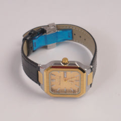 Man's Wrist Watch Golden Dial with Black Straps