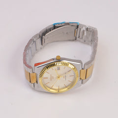 Two Tone Mans Chain Wrist Watch Silver Dial