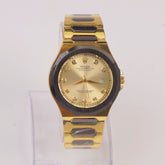 Two Tone Mans Chain Wrist Watch Golden Dial
