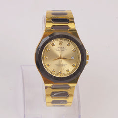 Two Tone Mans Chain Wrist Watch Golden Dial