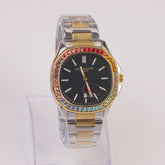 Two Tone Mans Chain Wrist Watch Black Dial