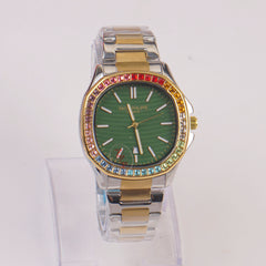 Two Tone Mans Chain Wrist Watch Green Dial