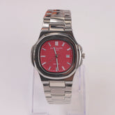 Mans Silver Chain Wrist Watch Red Dial