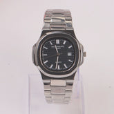 Mans Silver Chain Wrist Watch Black Dial