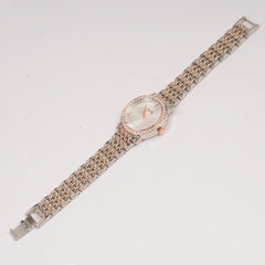 Two Tone Woman Rosegold Silver Chain Watch Silver
