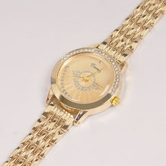 Woman Golden Chain Watch Golden Stone Style