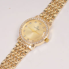 Woman Golden Chain Watch Golden Dial Stone