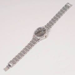 Woman Silver Chain Watch Black Dial Stone