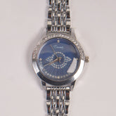 Woman Silver Chain Watch Blue Dial Stone