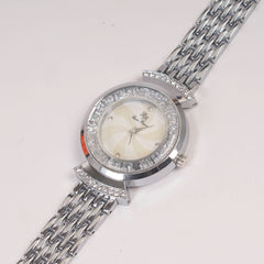 Woman Silver Chain Watch White Dial Stone