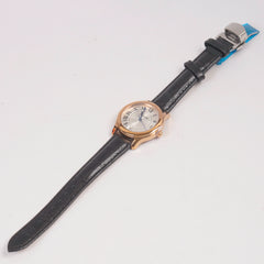 Woman Rosegold Dial Watch with Leather Straps Black