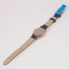 Woman Rosegold Dial Watch with Leather Straps Black