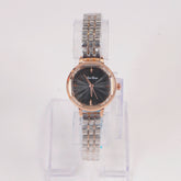Two Tone Woman Silver Chain Watch Black Dial