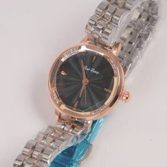 Two Tone Woman Silver Chain Watch Black Dial