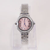 Woman Silver Chain Watch Pink Stone Dial