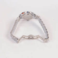 Woman Silver Chain Watch Pink Stone Dial