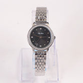 Woman Silver Chain Watch Black Stone Dial