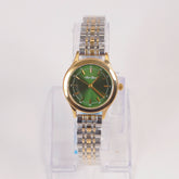 Two Tone Woman Silver Chain Watch Green Dial 2