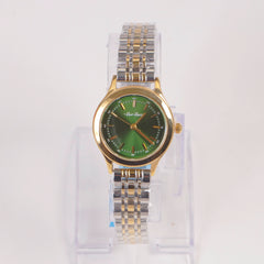 Two Tone Woman Silver Chain Watch Green Dial 2