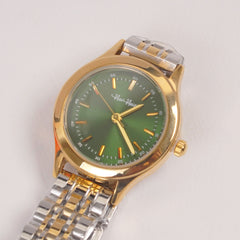 Two Tone Woman Silver Chain Watch Green Dial 2