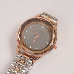 Two Tone Woman Silver Chain Watch Rosegold Grey