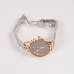 Two Tone Woman Silver Chain Watch Rosegold Grey