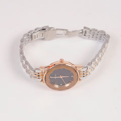 Two Tone Woman Silver Chain Watch Rosegold Blue