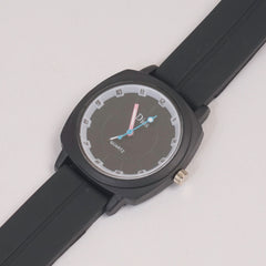 Woman Watch Black Dial With Rubber Straps