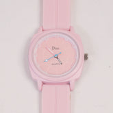 Woman Watch Pink Dial With Rubber Straps