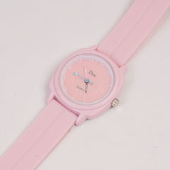 Woman Watch Pink Dial With Rubber Straps